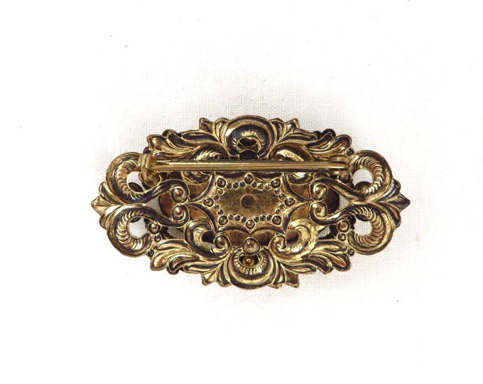 Vintage Moonstone Brooch - Victorian Rhinestone Gold Tone Pin, Valentine's Day Gift, Gift Boxed