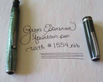 Green Pearl Esterbrook Fountain Pen - Working -1554 nib - Vintage