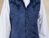 18th Century Style Waistcoat - Damask Brocade - Deep Blue