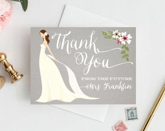 Bridal Shower Thank You Cards - Folded Thank You Cards - Custom Thank You Cards - Wedding Shower - From The Future Mrs. Card - Free Shipping