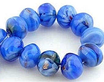 Glass beads blue millefiori shape rondelles, 10 x 8 mm by 10