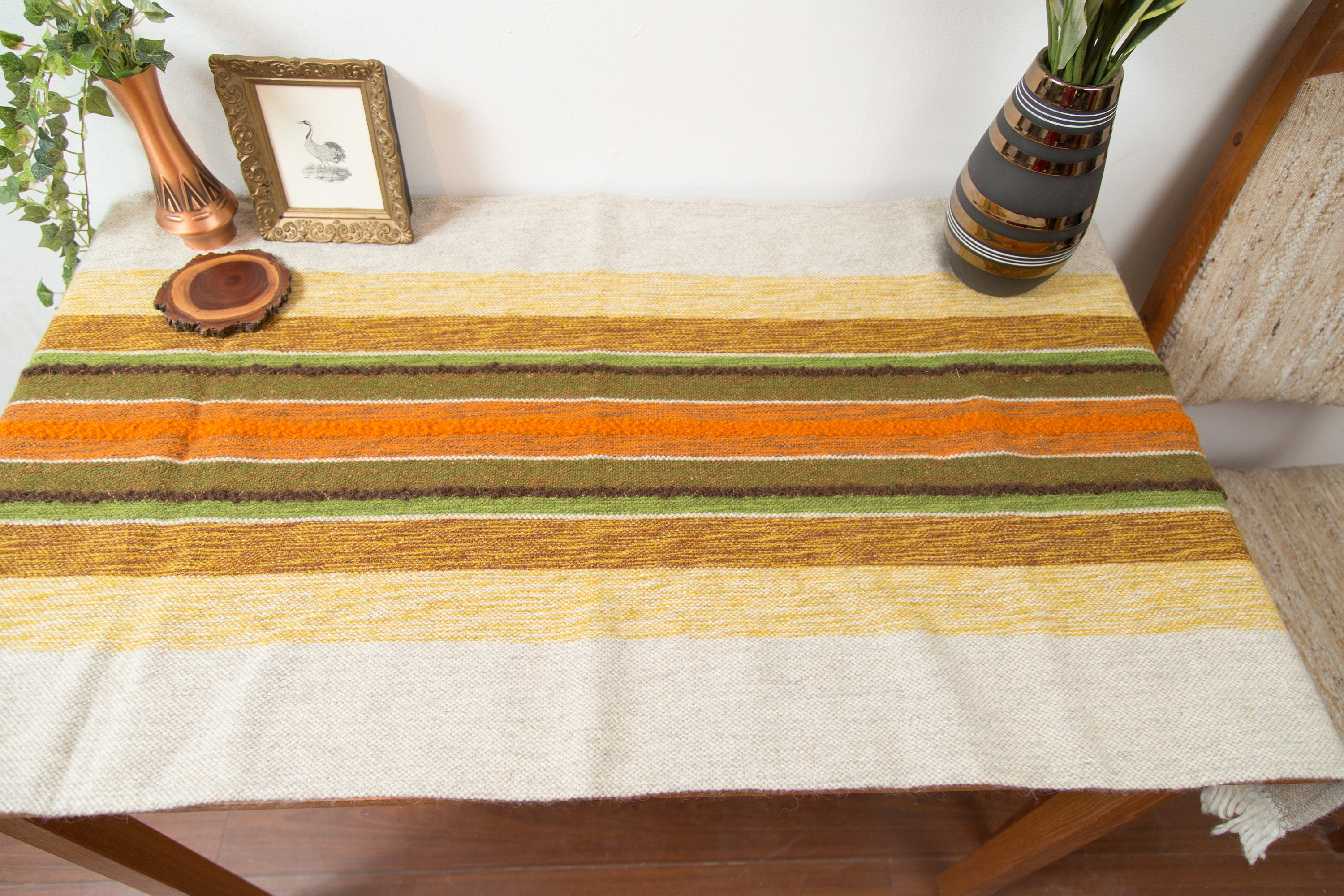 Vintage Tablecloth 1960 s Mid Century Modern Striped Danish