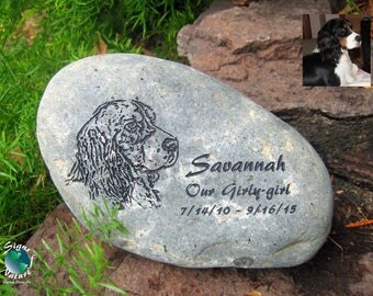 Pet Portrait Memorial Stone 7in-9in - Custom Hand Engraved Pet Memory Stone to Honor Your Four Legged Family Members