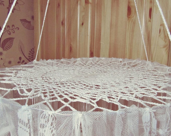 Crib Canopy with Mosquito Net - Boho Crib Baldachin - Bohemian Bed Crown - Boho Nursery Decor - Bed Tent - White Lace Canopy