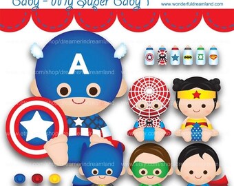 50% OFF Superhero Baby Boys Girls 1 - PNG SVG Eps Cliparts Clip Arts File Instant Download Printable Digital Scrapbooking Kit