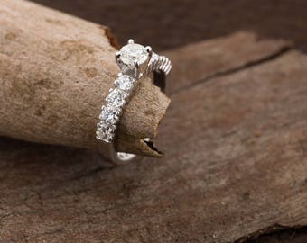 On sale!!! Diamond Engagement Ring 1.30 ct-14K white Gold-Promise ring-diamond engagement ring-Anniversary ring- Art nouveau engagement ring