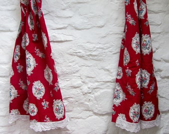 Vintage Floral Curtains ~ Country Cottage Curtains ~ Hand Sewn ~ Vintage Draw Backs ~ Floral Material ~