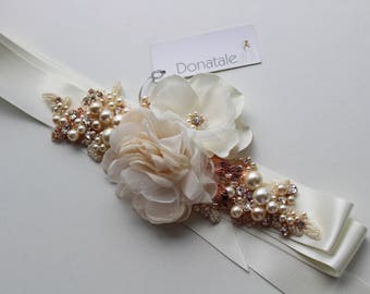 Rustic Champagne wedding dress belt,Bridal sash, Bridal belt, Wedding belt, Wedding sash belt , Bridal belt, Vintage bridal sash - LORA