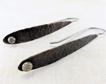 Copper Earrings ~ Mixed Metal Earrings ~ Long Dangle Earrings ~ Rustic Earrings ~ Teardrop Earrings ~ Minimalist Earrings ~ Drop Earrings