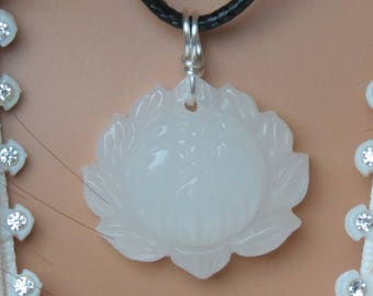White Jade Lotus Flower Necklace for Prosperity, Luck, Metabolism, Fertility, Balance, Tranquility, Serenity, Long Life & Depression!