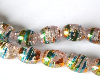 20 transparent pink olives with reflections glass Crackle beads 11x8mm