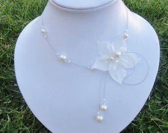 Crystal bridal bridal necklace ivory white ivory satin flower