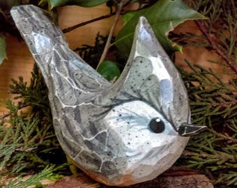 Carved Bird,Titmouse,Cottonwood Bark