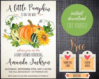 Pumpkin Baby Shower Invitations Digital, Baby Shower Invitation Pumpkin Printable, Baby Shower Invitation Template, Baby Shower Invitation