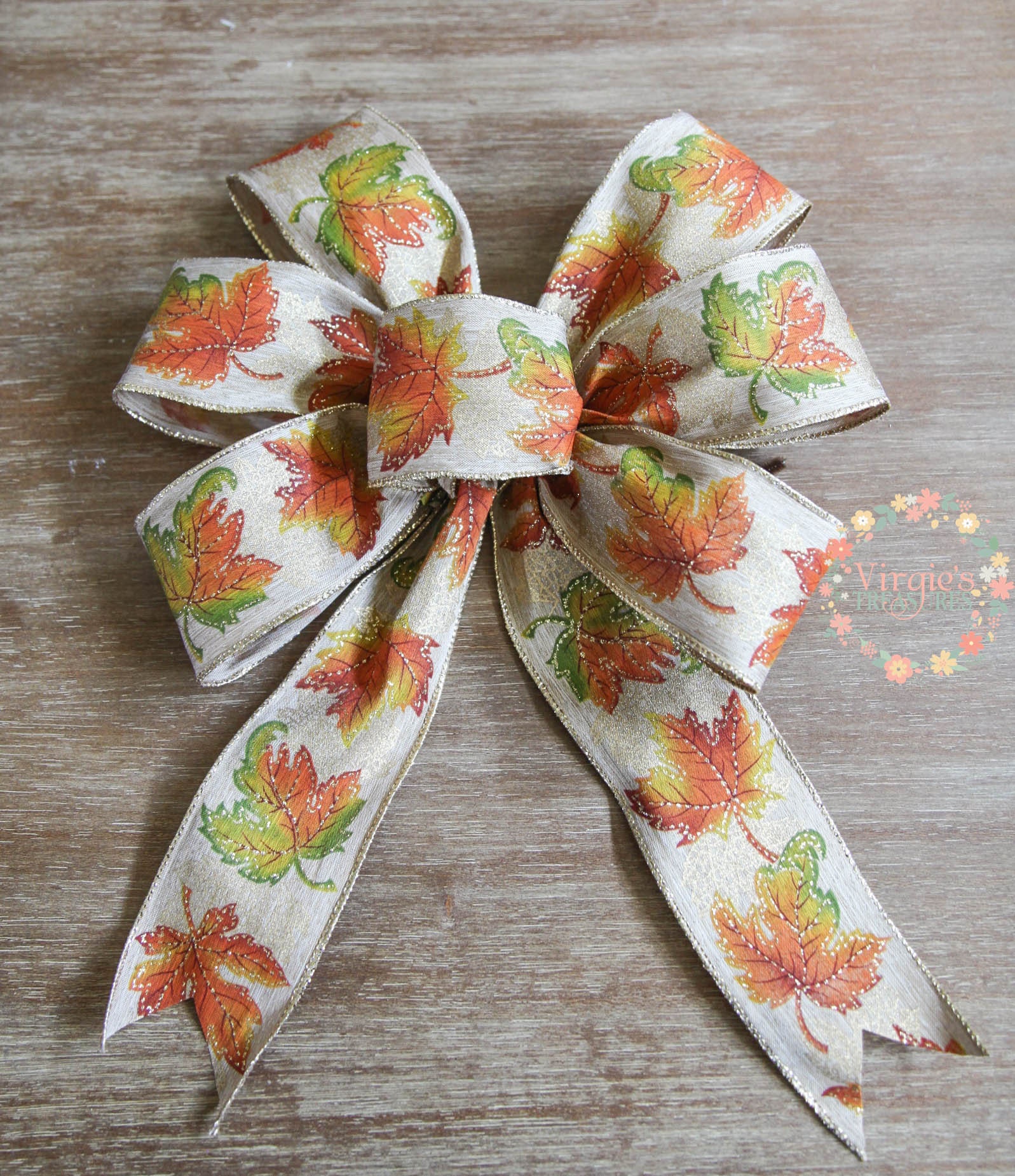 Fall Bow Fall Leaves Bow Wreath Bow Faux Burlap Wired Bow