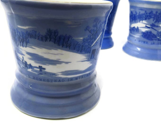 Currier and Ives The Old Homestead Mug Set - Blue Decorative Mugs - Coffee Tea Cups - Housewares Collectable Home Decor Cottage Chic Mom