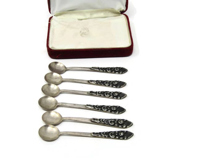 Sterling Silver Mustard Condiment Spoons - Set of 6 Continental European Salt Spoons - Vintage Cutlery 800 Grade Sterling Silver