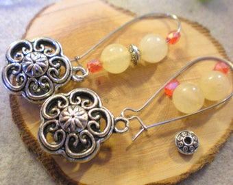 KIT was Gde BO * flower and beads orange and cream * silver plated