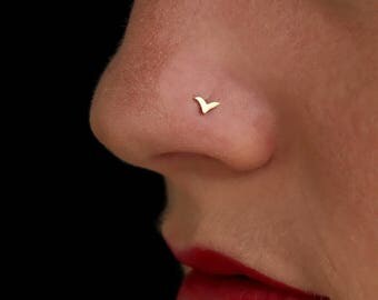 SALE15% Gold nose stud, indian nose ring, gold Tragus, Cartilage, Gold Piercing, tiny nose pin, gold 14k nose stud, tribal nose stud,