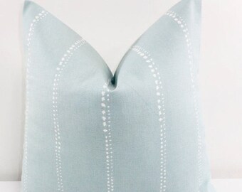 SALE Spa Blue Pillow cover. Carlo Spa blue. Light blue and white. Stripe Pillow cover. Sham Pillow Cover. Pillow case. Select size.
