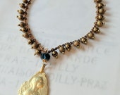 Bracelet - Blessed Virgin Mary 18K Gold Vermeil - Genuine London Blue Topaz + Parisian Chain