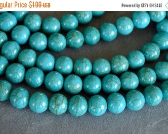 SUPER SALE Turquoise Beads, 8mm, Round Synthetic Turquoise Stone Beads, 20 Beads, Stone, Gemstone, Hole 1mm