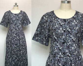 30% Off Summer Sale / Adorable Vintage Floral Leafy Cotton Dress / Garden Dress / Summer Dress / Tea Dress / Size Medium