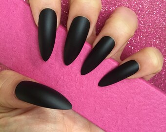Black stiletto nails | Etsy