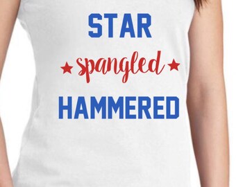 Fourth of July tank, July 4th tank, July 4th tee, Patriotic clothing, summer tank, red white and boozed tank, star spangled hammered tee