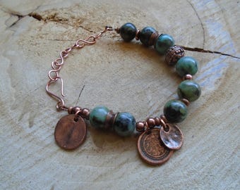 Bracelet Turquoise copper and African / / Bohemian / ethnic / nature jewelry