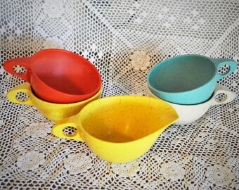 Set of 5 Holiday Melamine Tea Cups and Creamer, Multi Colored