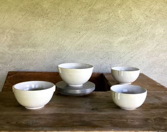 Ceramic salad bowl. Round-shaped satiny white stoneware Bowl. Soup Cup. Large white Bowl.