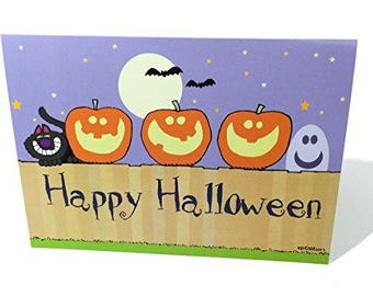 Happy Halloween - Pumkins on a Fence Greeting Card - 18 Cards/19 Envelopes - 16085