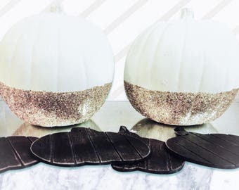Glittern Dipped Gold and Champaign Ivory Pumpkins for Harvest and Thanksgiving Accents and Decor. White Pumpkins with Glitter Bottoms.