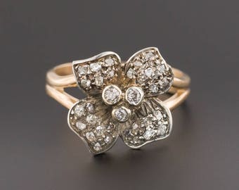 Diamond Flower Ring | 14k Gold Pin Conversion Ring | Diamond Ring | Engagement Ring | Antique Diamond Ring | Flower Ring