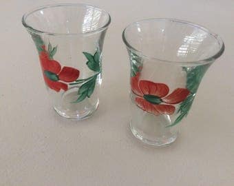 Vintage Juice Glasses, with hand painted flowers