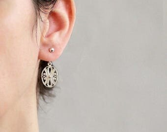 SUMMER SLE Sterling silver Ear Jackets , 2 PAIRS in 1 , Ear Climber , ball Stud , Double Sided earrings , ear cuffs , trendy jewelry