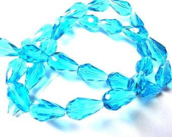 4 10/15 MM TURQUOISE BLUE FACETED CRYSTAL DROPS