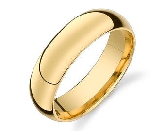14k Yellow Gold Band (6mm) | PLAIN | Polished Rounded Dome + Comfort Fit | Men's Women's Wedding Ring Simple