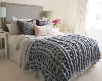 Super Chunky Knit Blanket Chunky Knit Blanket 21 micron Merino Wool 50 x 70 Natural Grey