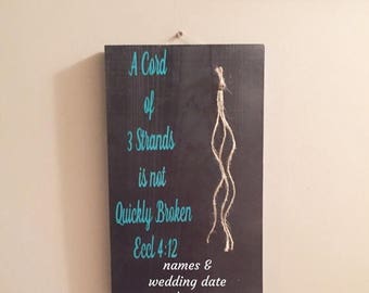 ON SALE A cord of 3 strands wedding sign - wedding unity sign - a cord of three strands is not quickly broken wedding sign - unity sign