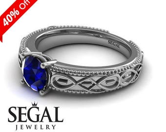 Filigree Engagement Ring White Gold 1930s Ring Antique Engagement Ring Blue Sapphire Ring Art Deco Ring Filigree Engagement Ring - Liliana
