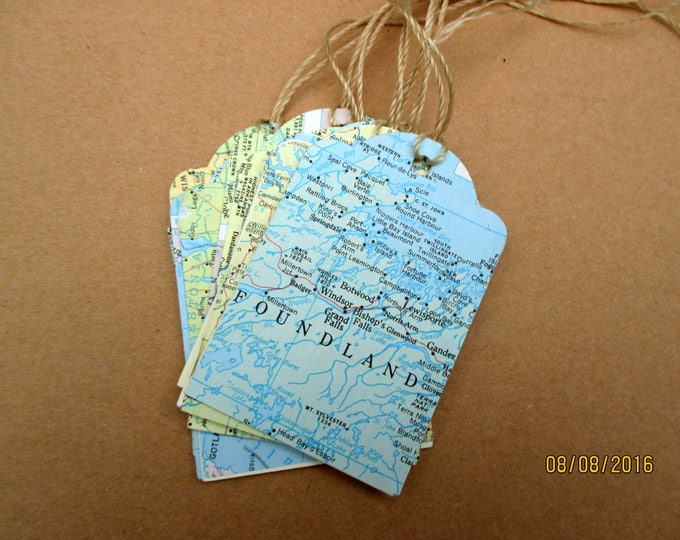 Custom order- for Casey-150 map tags-one side blank- back W/cream craft paper with holes and string-cream twine-handmade-ships 3-5 day