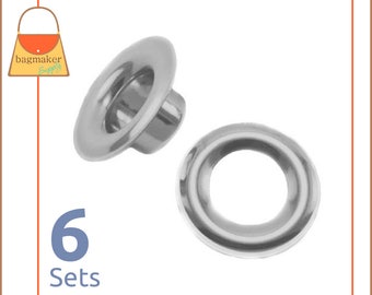 Large Size 4 Grommets, Nickel Finish, 1/2" Opening, 6 Sets, Handbag Purse Bag Making Supplies Hardware, 1/2 Inch, .5 Inch, .5", EGR-AA006