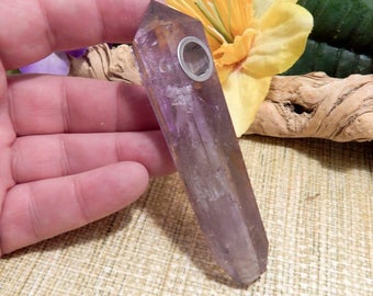 Large 4" Chevron Amethyst Smoking Pipe Supplies Gemstone Pipe Healing Stone Necklace Reiki wicca Metaphysical Occult altar