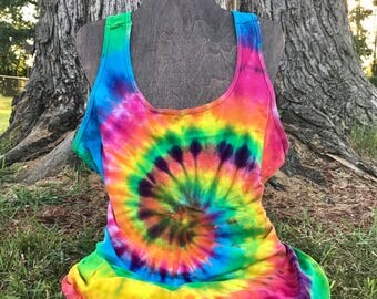 Custom Made Tie Dye Tank Top - Rainbow Spiral Tie Dye - Racerback Tank Top - Womens Tie Dye Tank - Made to Order Rainbow Tank Top