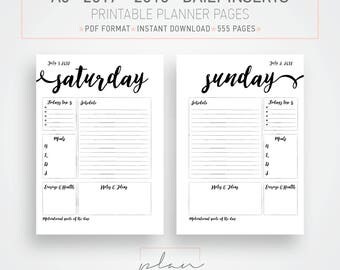 Printable 2017 - 2018 inserts, A5 planner, Daily planner, A5 inserts, Daily inserts, A5 agenda, Printable agenda
