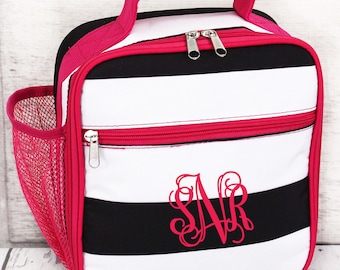 Stripes Insulated Lunch Box in Pink or Black