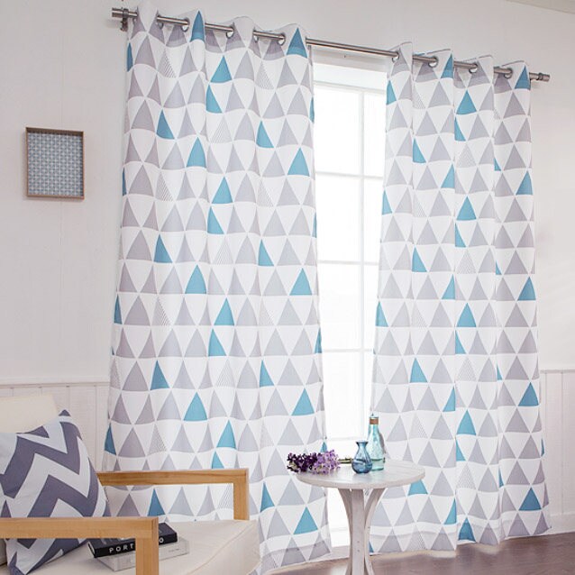 91L Blue Geometric Curtains Grommet 1Pair