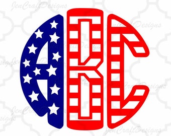 Circle Monogram Font SVG, US American Flag Pattern Circle Font Svg 4th of July SVG Eps Dxf Studio, Silhouette Cricut Ds Alphabet Cut Files